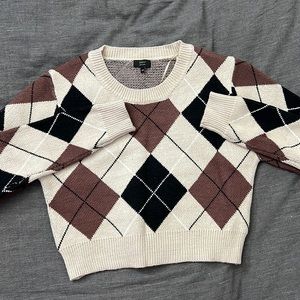 Brown Plaid Cropped Sweater
